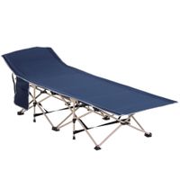 outsunny cama plegable camping con 1 bolsillo lateral bolsa de transporte y marco de acero carga 150 kg 190x68x52 cm azul   aosom espana