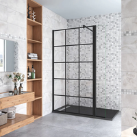 aica walkin mampara panel de ducha serigrafiado de celosia cuadrada 2 hojas vidrio 8mm antical con barra negra mate 140cm 1239-125940x200cm