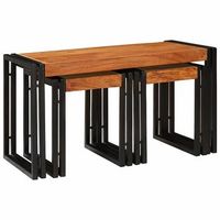 mesa nido 3 pcs marron y negro madera maciza de acacia y metal vidaxl