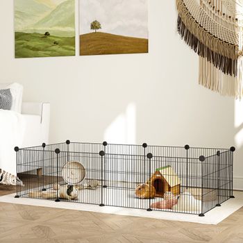 PawHut Valla Metálica para Mascotas con 12 Paneles Diseño DIY 140x70x35 cm Negro
