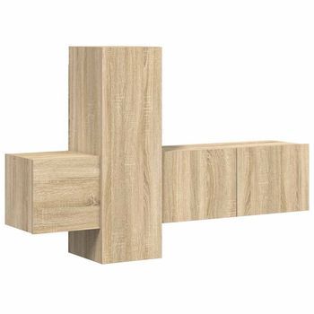 Set De Muebles Salón Tv 3 Pzas Madera Ingeniería Roble Sonoma Vidaxl