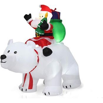 Papá Noel Sobre Oso Polar Inflable Costway 88 X 200 X 175 Cm