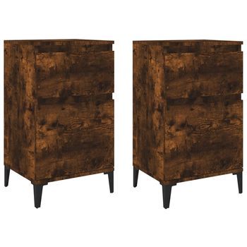Pack 2 Uds Mesitas De Noche | Mesa Auxiliar | Mesilla Color Roble Ahumado 40x35x70 Cm
