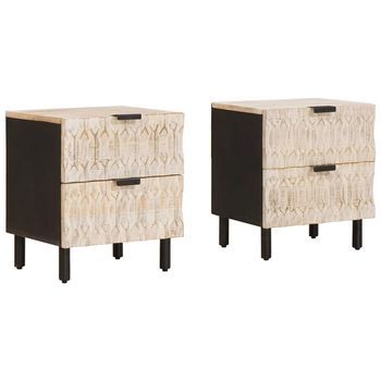 Armario De Noche 2 Pcs 40 X 33 X 46 Cm Madera De Mango Maciza Vidaxl