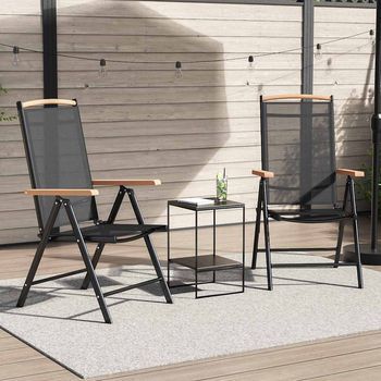 Pack 2 Uds Sillas De Jardín | Silla De Exterior | Sillón Plegables Aluminio Y Textilene Negro