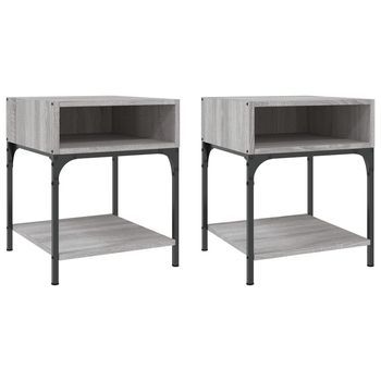 Pack 2 Uds Mesita De Noche | Mesa Auxiliar | Mesilla Madera Ingeniería Gris Sonoma 40x41x50 Cm