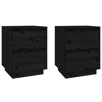 Pack 2 Uds Mesitas De Noche | Mesa Auxiliar | Mesilla Madera Maciza De Pino Negro 40x35x50 Cm