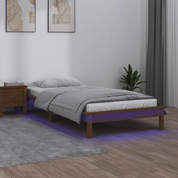 Estructura De Cama Con Led Madera Maciza Marrón Miel 90x200 Cm Vidaxl