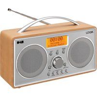 logik l55dab15 portable dabr clock radio - silver  wood silver