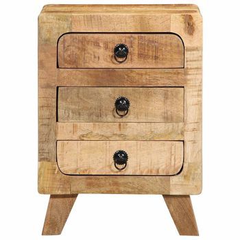 Mesita De Noche | Mesilla De Noche De Madera Maciza De Mango Rugosa 37x32x50 Cm