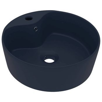 Lavabo De Baño Moderno | Lavabo Lujo Con Rebosadero Cerámica Azul Oscuro Mate 36x13 Cm