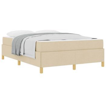 Cama Tipo Box Spring Crema Y Blanco 140 X 200 Cm Tela