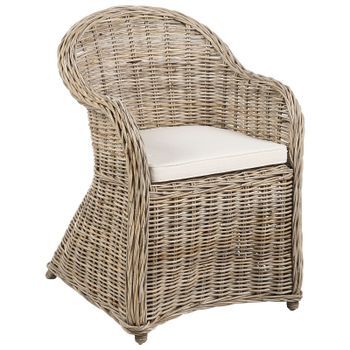 Silla De Jardín De Ratán Natural Interior Cojín Beige Claro Susua Ii
