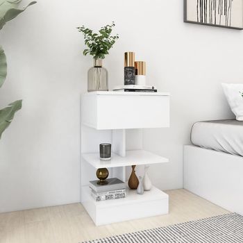 Mesitas De Noche (2 Uds) - Mueble Para Dormitorio - Madera Contrachapada - Blanco (40x35x65cm)