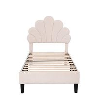 cama individual tapizada en terciopelo 90x200cm cabecero en forma de flor con somier beige