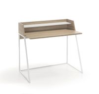 mesa de escritorio en melamina roble patas blanco 90x100x54 cm