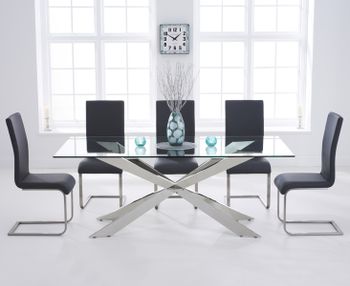 Juniper 200cm Glass Dining Table with Malaga Chairs - Grey, 6 Chairs