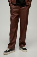 pantalon holgado de cuero sintetico en relieve con cintura elastica brown