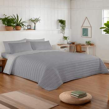 NATURALS - Colcha Bouti Reversible Bicolor - Microfibra Extrasuave - Relleno 100 Gramos (Cama 90/105 - 135/150 - 180) - Cubrecama Acolchado a Líneas - Ideal Primavera y Verano - Fabricado en España