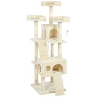 pawhut arbol rascador para gatos arbol para gatos 153 cm con 2 cuevas 3 camas 2 rampas postes de sisal ratones colgantes crema