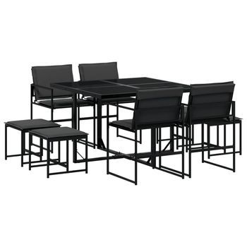 Juego De Comedor De Jardín 9 Piezas | Mueble De Jardín Con Cojines Textileno Negro