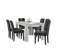set de comedor kramfors mesa con 6 sillas rustico mdf textil 140 x 90 x 77 cm - blanco y gris oscuro encasa