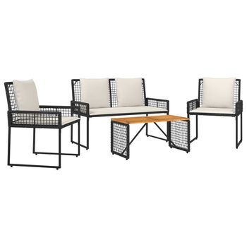 Juego De Muebles De Exterior Con Cojín 4 Piezas | Mobiliario De Jardín Negro Y Crema