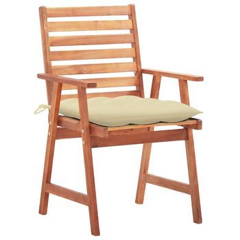 Pack 3 Uds Sillas Comedor De Jardín | Silla De Exterior | Sillón Madera Maciza Acacia Con Cojines