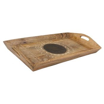 Bandeja de madera pintada artesanal con 2 asas marrón 48x25x6h cm