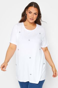 Yours Camiseta Blanca Adorno De Cuentas, Mujer Curvy Y Tallas Grandes, Yours