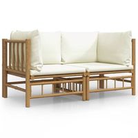 2 uds sofas de esquina de jardin  sofa de exterior bambu con cojines blanco crema