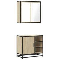 set de mueble de bano  armarios de bano 2 uds madera contrachapada roble sonoma