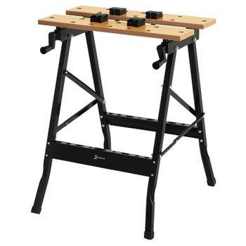 DURHAND Banco de Trabajo Plegable Mesa Portátil con 4 Abrazaderas Agujeros para Sierra Uso Doméstico Carpintería Hierro MDF 56x62x75 cm   Aosom España