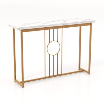Costway Mesa Consola Mesa de Entrada Moderna Mesa Auxiliar Larga con Marco Dorado Blanco 120 x 30 x 80,5 cm