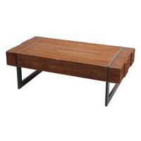 mesa de centro de salon en madera maciza rustica de abeto 40x120x60cm marron 040005448