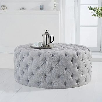 Milano Grey Plush Round Footstool