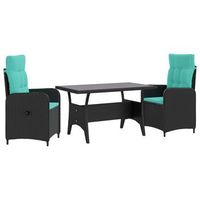 juego de comedor para exteriores 3 uds negro y turquesa vidaxl