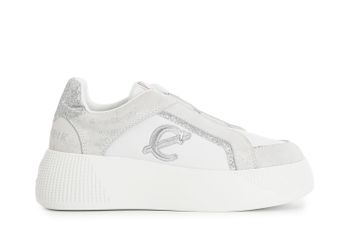 zapatillas slip-on de piel de ante laminado con apliques de glitter white