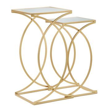 Juego De 2 Mesas Cuadradas En Metal Dorado Cm 35x35x70-30x30x60
