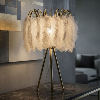 Lámpara de mesa con plumas blancas cm ø 40x60