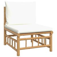 sofa central de jardin  sofa de exterior bambu con cojines blanco crema
