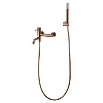 Grifo Banera-ducha Oro Rosa De Latón Con Tubo Pvc 180 Cm Y Soporte Abs