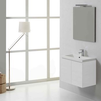 Mueble De Baño Suspendido 60cm Blanco 2 Puertas, Espejo 60x70 | Manhattan