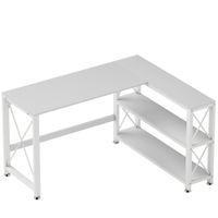 homcom escritorio de esquina modular reversible escritorio con almacenamiento estante de almacenamiento marco de metal 135x110x75cm blanco