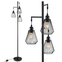 costway lampara de pie industrial de 168 cm alta con 3 pantallas de jaula de pajaros interruptor de pie y base para salon dormitorio oficina negro