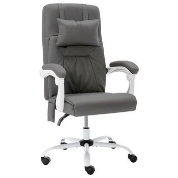 Silla De Oficina De Masaje Cuero Sintético Gris Vidaxl