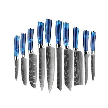 Set De Cuchillos De Chef Con 10 Piezas Estilo Asco Con Diseño Elegante Y Mango Ergonómico Con Extremos De Acero. 37x3,5x12,5 Cm. Color: Azul