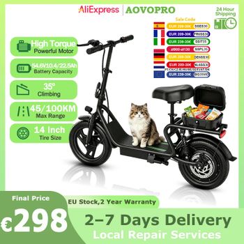 Patinete Eléctrico AOVOPRO EB1/EB1PLUS con Motor Potente, Batería de Gran Capacidad de 54.6V 22.5Ah, Largo Alcance de 100KM, 14 Pulgadas, Plegable, Tipo Bicicleta Eléctrica