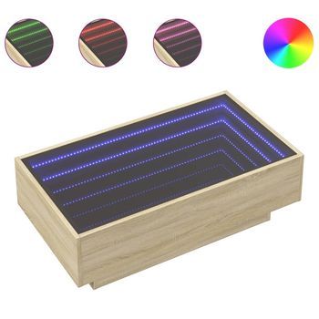 Mesa De Café - Mesa De Centro Y Led Madera Ingeniería Roble Sonoma 90x50x30 Cm