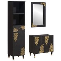 juego de muebles de bano 3 pcs negro madera de mango maciza vidaxl